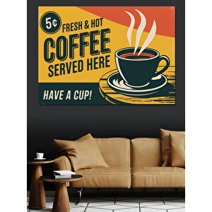 Retro Kahve Reklam Posteri Dekoratif Kanvas - Mdf Ahşap Tablo 70x100 cm