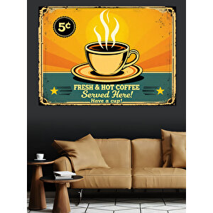 Vintage Kahve Reklam Posteri Dekoratif Kanvas - Mdf Ahşap Tablo 70x100 cm