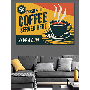 Retro Kahve Reklam Posteri Dekoratif Kanvas - Mdf Ahşap Tablo 50x70 cm