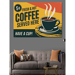Retro Kahve Reklam Posteri Dekoratif Kanvas - Mdf Ahşap Tablo