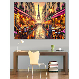 Renkli Paris Şehir Sokağı Dekoratif Kanvas - Mdf Ahşap Tablo 70x100 cm