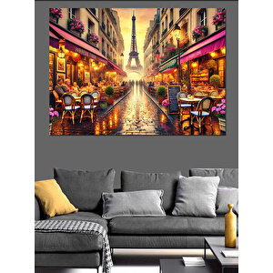 Renkli Paris Şehir Sokağı Dekoratif Kanvas - Mdf Ahşap Tablo 70x100 cm