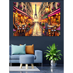 Renkli Paris Şehir Sokağı Dekoratif Kanvas - Mdf Ahşap Tablo