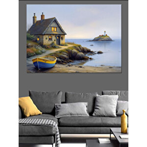 Deniz Kıyısında Taş Ev Dekoratif Kanvas - Mdf Ahşap Tablo