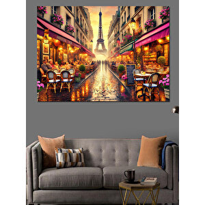 Renkli Paris Şehir Sokağı Dekoratif Kanvas - Mdf Ahşap Tablo 100x140 cm