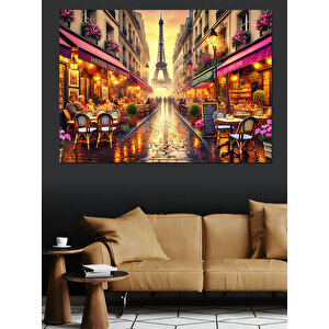 Renkli Paris Şehir Sokağı Dekoratif Kanvas - Mdf Ahşap Tablo