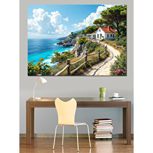 Uçurum Kenarında Ev Dekoratif Kanvas - Mdf Ahşap Tablo