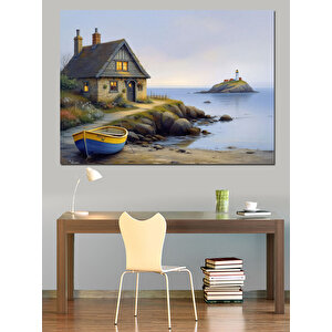 Deniz Kıyısında Taş Ev Dekoratif Kanvas - Mdf Ahşap Tablo