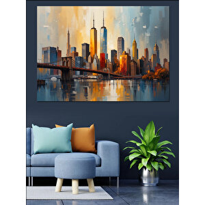 Şehir Manzarası Ve Köprü Dekoratif Kanvas - Mdf Ahşap Tablo 50x70 cm