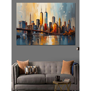 Şehir Manzarası Ve Köprü Dekoratif Kanvas - Mdf Ahşap Tablo 50x70 cm