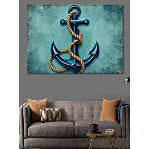 Mavi Zemin Üzerinde Çapa Dekoratif Kanvas - Mdf Ahşap Tablo 70x100 cm