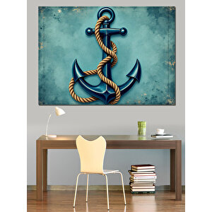 Mavi Zemin Üzerinde Çapa Dekoratif Kanvas - Mdf Ahşap Tablo 70x100 cm