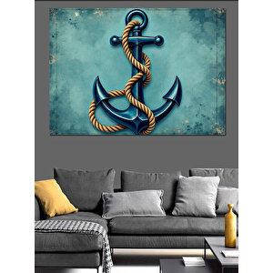 Mavi Zemin Üzerinde Çapa Dekoratif Kanvas - Mdf Ahşap Tablo 70x100 cm