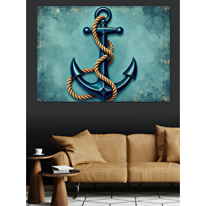 Mavi Zemin Üzerinde Çapa Dekoratif Kanvas - Mdf Ahşap Tablo