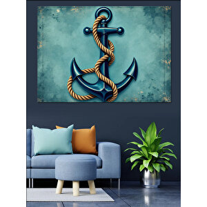 Mavi Zemin Üzerinde Çapa Dekoratif Kanvas - Mdf Ahşap Tablo