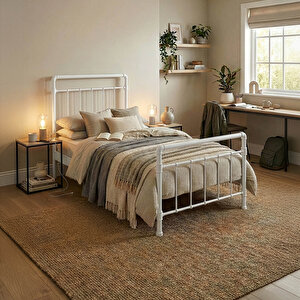 Odin Tek Kişilik Metal Karyola-beyaz (ahşap Latali) 90x200 cm