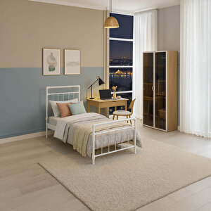 Odin Tek Kişilik Metal Karyola-beyaz (ahşap Latali) 90x200 cm