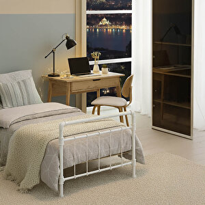 Odin Tek Kişilik Metal Karyola-beyaz (ahşap Latali) 90x200 cm