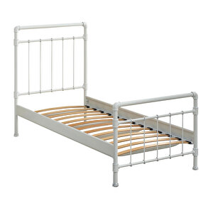 Odin Tek Kişilik Metal Karyola-beyaz (ahşap Latali)