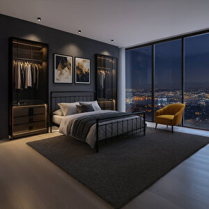 Odin Çift Kişilik Metal Karyola-siyah (ahşap Latali) 160x200 cm