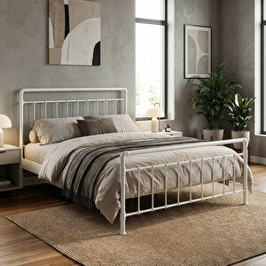 Odin Çift Kişilik Metal Karyola-beyaz (ahşap Latali) 140x190 cm