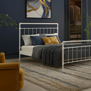 Odin Çift Kişilik Metal Karyola-beyaz (ahşap Latali) 140x190 cm