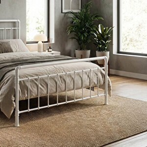 Odin Çift Kişilik Metal Karyola-beyaz (ahşap Latali)