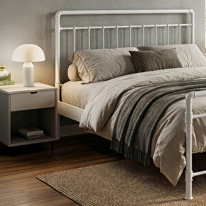 Odin Çift Kişilik Metal Karyola-beyaz (ahşap Latali) 160x200 cm