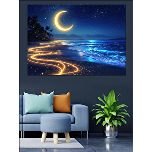 Kıvrımlı Ay Manzarası Dekoratif Kanvas - Mdf Ahşap Tablo 70x100 cm