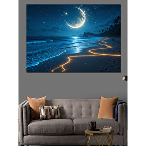 Kumsalda Ay Işığı Dekoratif Kanvas - Mdf Ahşap Tablo 70x100 cm