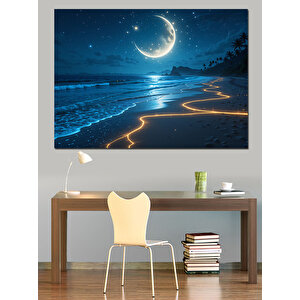Kumsalda Ay Işığı Dekoratif Kanvas - Mdf Ahşap Tablo 70x100 cm