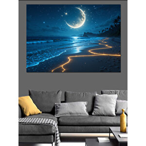 Kumsalda Ay Işığı Dekoratif Kanvas - Mdf Ahşap Tablo 70x100 cm
