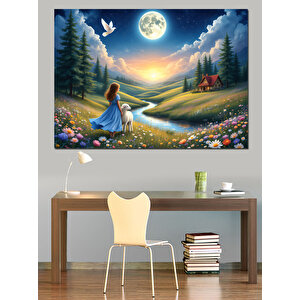 Doğada Ay Manzaralı Çocuk Dekoratif Kanvas - Mdf Ahşap Tablo 35x50 cm