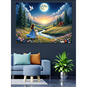 Doğada Ay Manzaralı Çocuk Dekoratif Kanvas - Mdf Ahşap Tablo