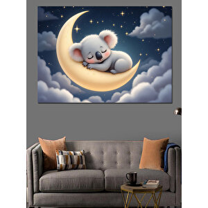 Ay Üzerinde Koala Dekoratif Kanvas - Mdf Ahşap Tablo 50x70 cm