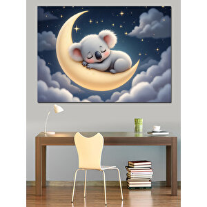 Ay Üzerinde Koala Dekoratif Kanvas - Mdf Ahşap Tablo 50x70 cm