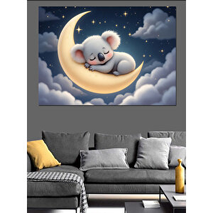 Ay Üzerinde Koala Dekoratif Kanvas - Mdf Ahşap Tablo 50x70 cm