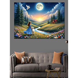 Doğada Ay Manzaralı Çocuk Dekoratif Kanvas - Mdf Ahşap Tablo 100x140 cm