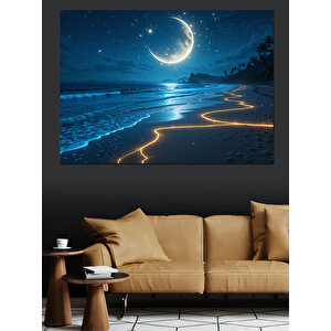Kumsalda Ay Işığı Dekoratif Kanvas - Mdf Ahşap Tablo