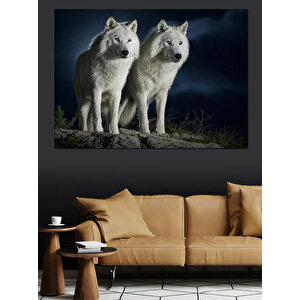 Ay Işığında Kurtlar Dekoratif Kanvas - Mdf Ahşap Tablo