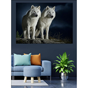 Ay Işığında Kurtlar Dekoratif Kanvas - Mdf Ahşap Tablo
