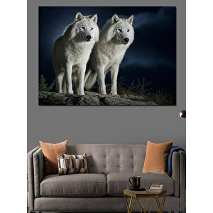 Ay Işığında Kurtlar Dekoratif Kanvas - Mdf Ahşap Tablo 100x140 cm