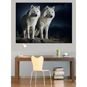 Ay Işığında Kurtlar Dekoratif Kanvas - Mdf Ahşap Tablo 100x140 cm