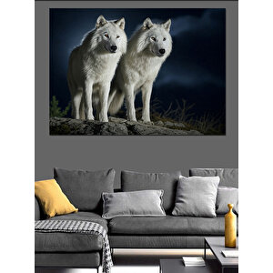 Ay Işığında Kurtlar Dekoratif Kanvas - Mdf Ahşap Tablo 50x70 cm