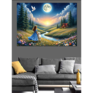 Doğada Ay Manzaralı Çocuk Dekoratif Kanvas - Mdf Ahşap Tablo 50x70 cm