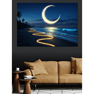 Karanlıkta Ay Manzarası Dekoratif Kanvas - Mdf Ahşap Tablo 25x35 cm