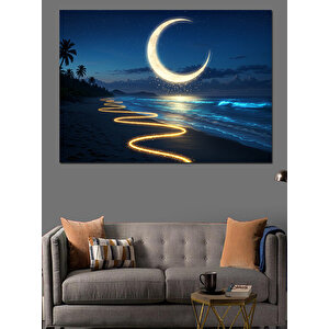 Karanlıkta Ay Manzarası Dekoratif Kanvas - Mdf Ahşap Tablo