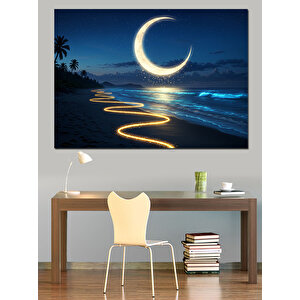 Karanlıkta Ay Manzarası Dekoratif Kanvas - Mdf Ahşap Tablo