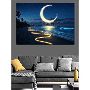 Karanlıkta Ay Manzarası Dekoratif Kanvas - Mdf Ahşap Tablo 35x50 cm