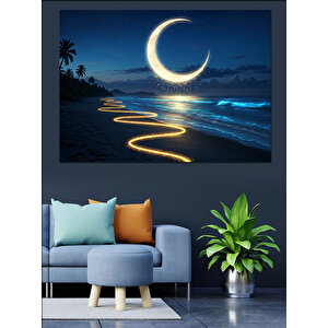 Karanlıkta Ay Manzarası Dekoratif Kanvas - Mdf Ahşap Tablo 35x50 cm